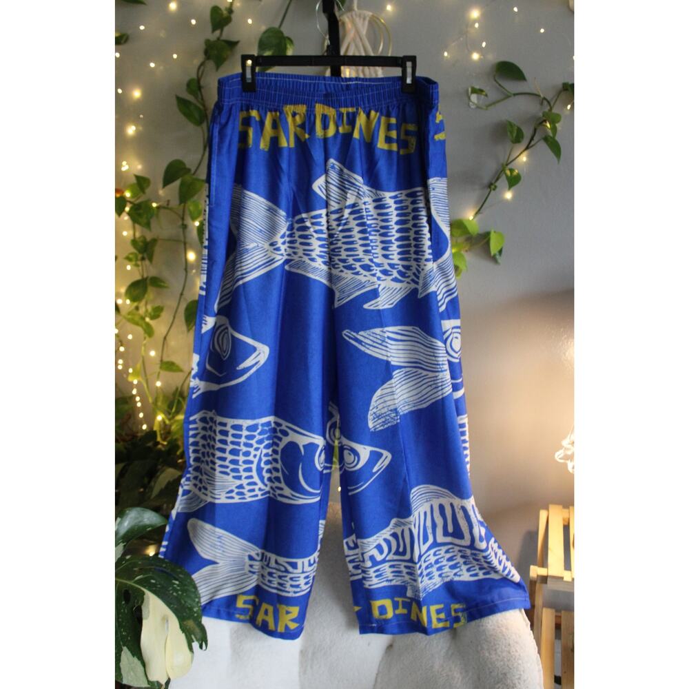 Blue Sardines Print Wide Leg Palazzo Pants  | XL Fit - Picture 2 of 7